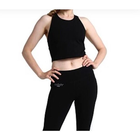 DKNY SPORT - MWT - L Sz XL Racerback Metallic Logo Cropped Tee in Black - Picture 6 of 15